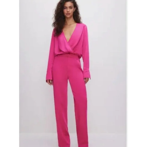 Good American Satin Wrap V-Neck Long Sleeve Blouse Top | Sz 2XL Pink NEW $149 - Picture 4 of 8